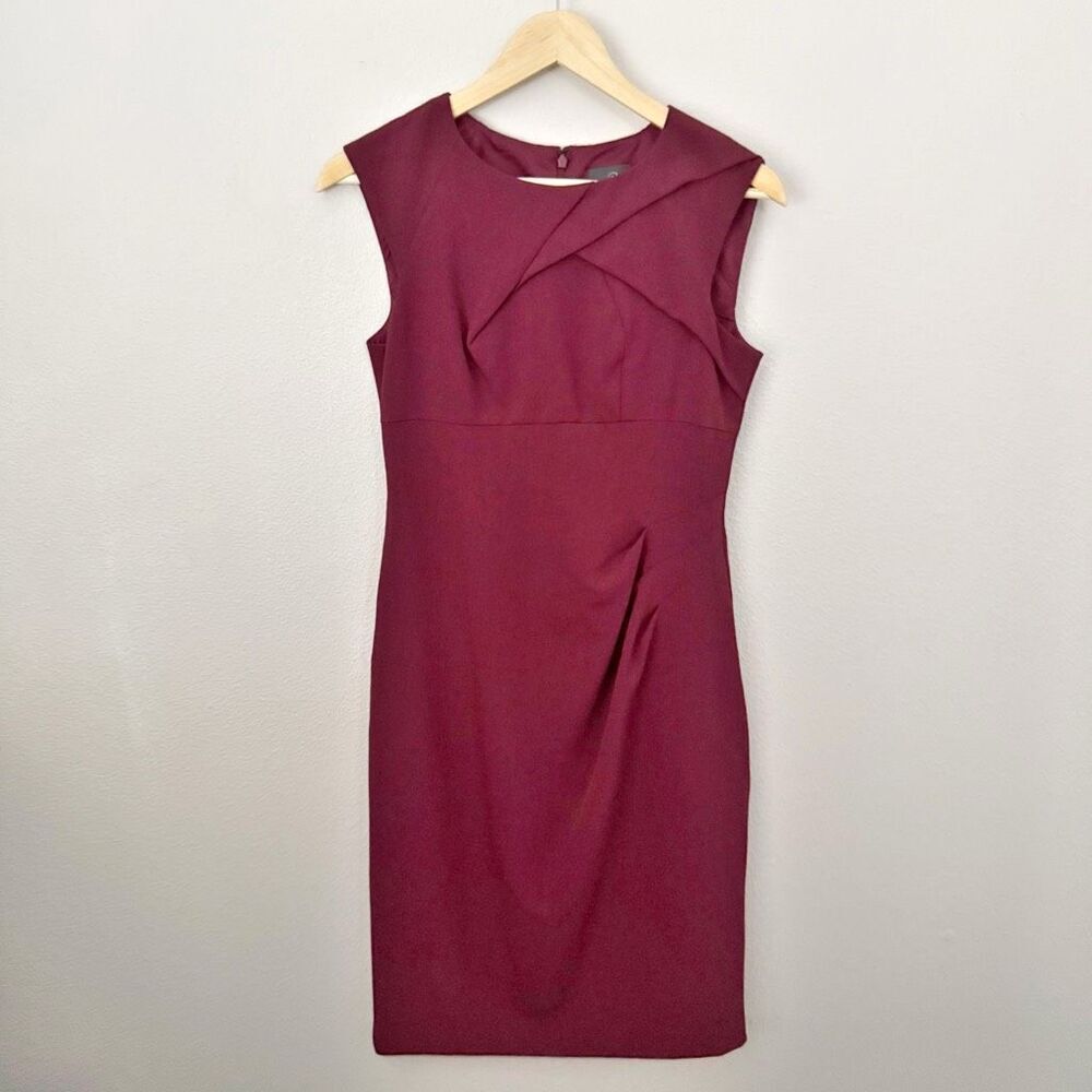 ADRIANNA PAPELL | Wine Maroon Burgundy Ruched Sleeveless Sheath Dress | Size 6 - Picture 1 of 8